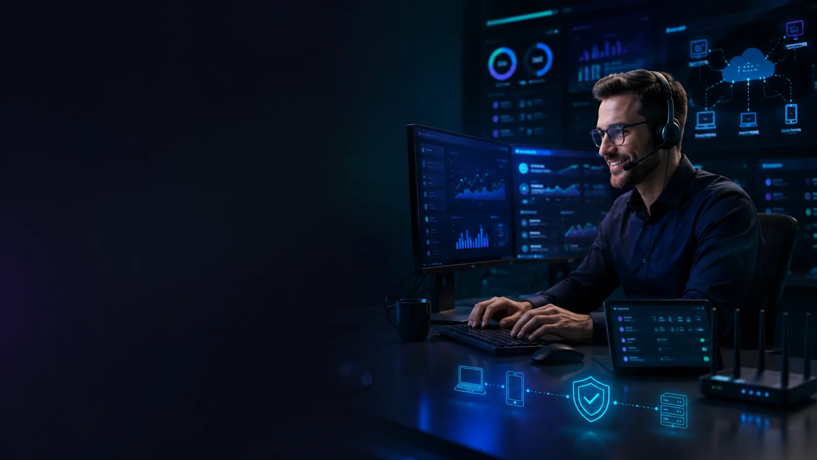 Vänlig IT-support redo att hjälpa till